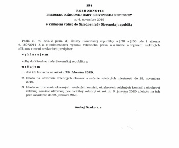Voľby / Rozhodnutie NRSR o vyhlásení volieb do NRSR 2020 - foto